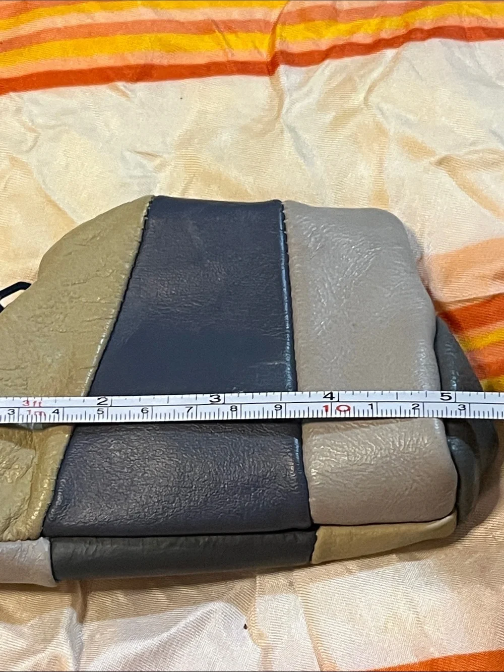 Tri-Color Leather Cosmetic Pouch in Black, Gray and Cream